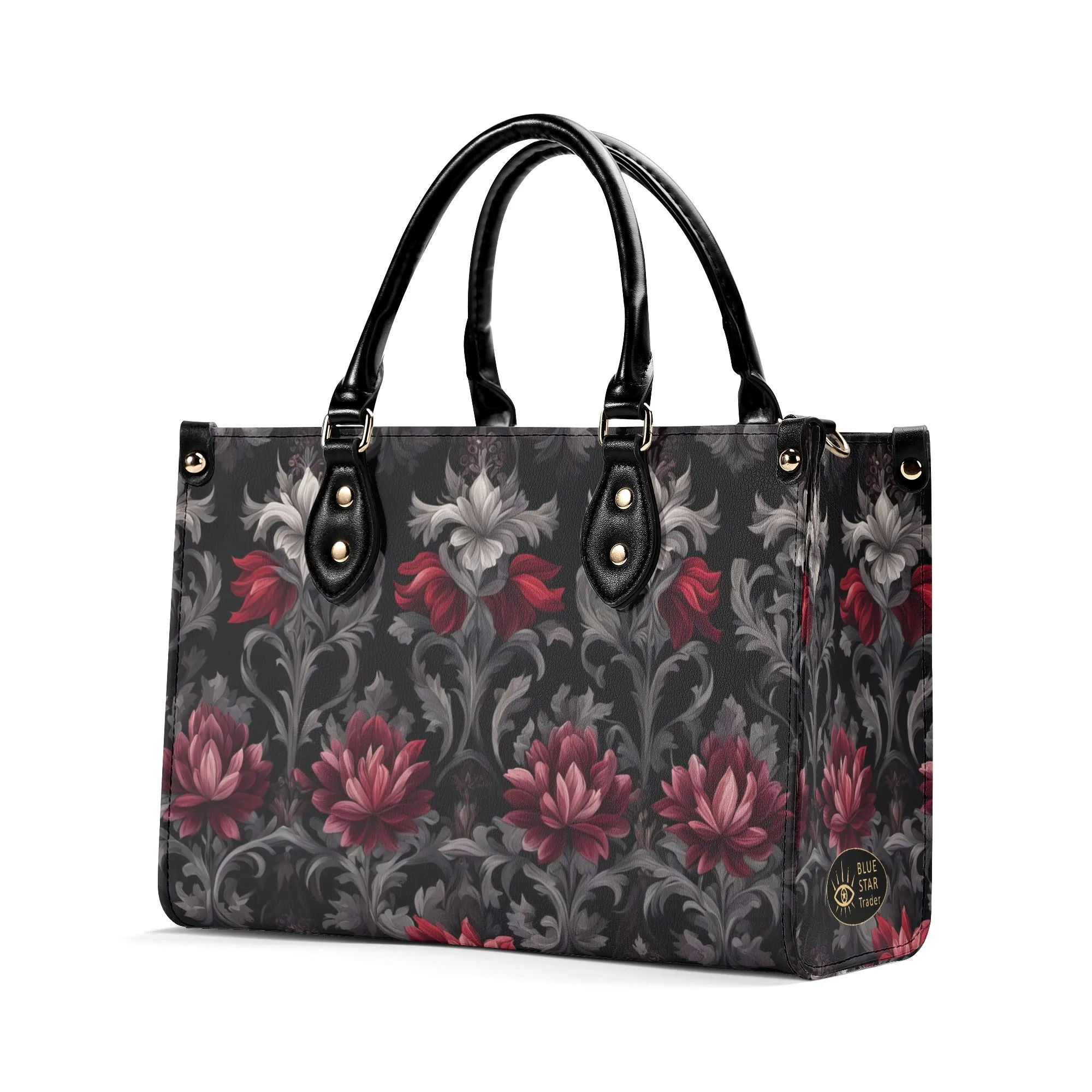 Midnight Peony - Goth Red Flowers Luxury Womens Vegan Leather Handbag