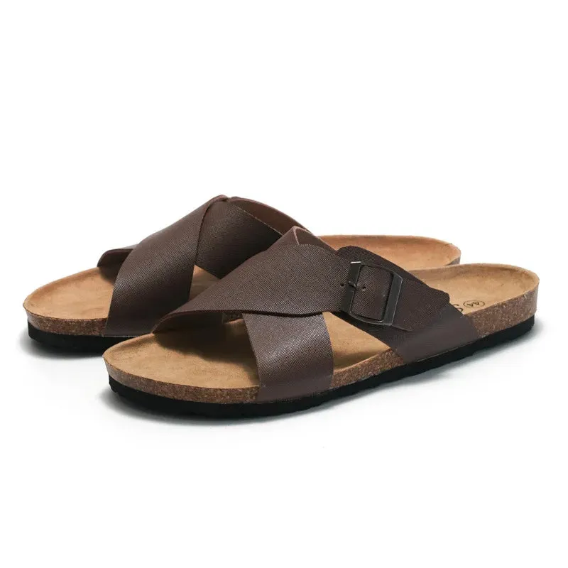 Monk Strap Summer Slippers-Men Casual Designer Shoes-Men Leather Slippers