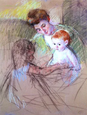 Mother and Daughter Looking at the Baby by Mary Cassatt - Art Print