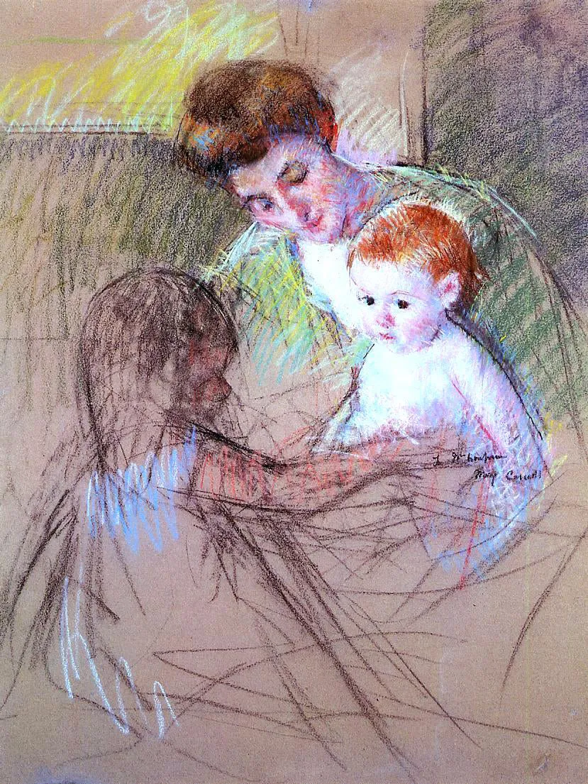 Mother and Daughter Looking at the Baby by Mary Cassatt - Art Print