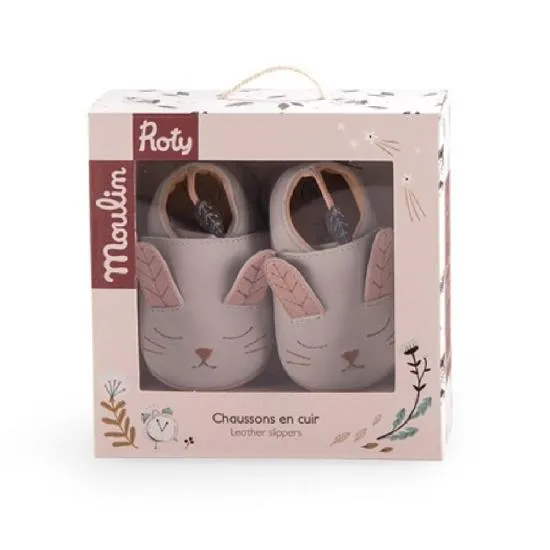 Moulin Roty Rabbit Leather Slippers