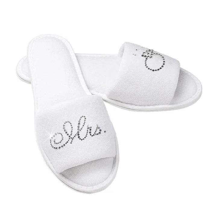 Mrs. Bridal Slippers with Rhinestone Mrs. and Diamond Ring