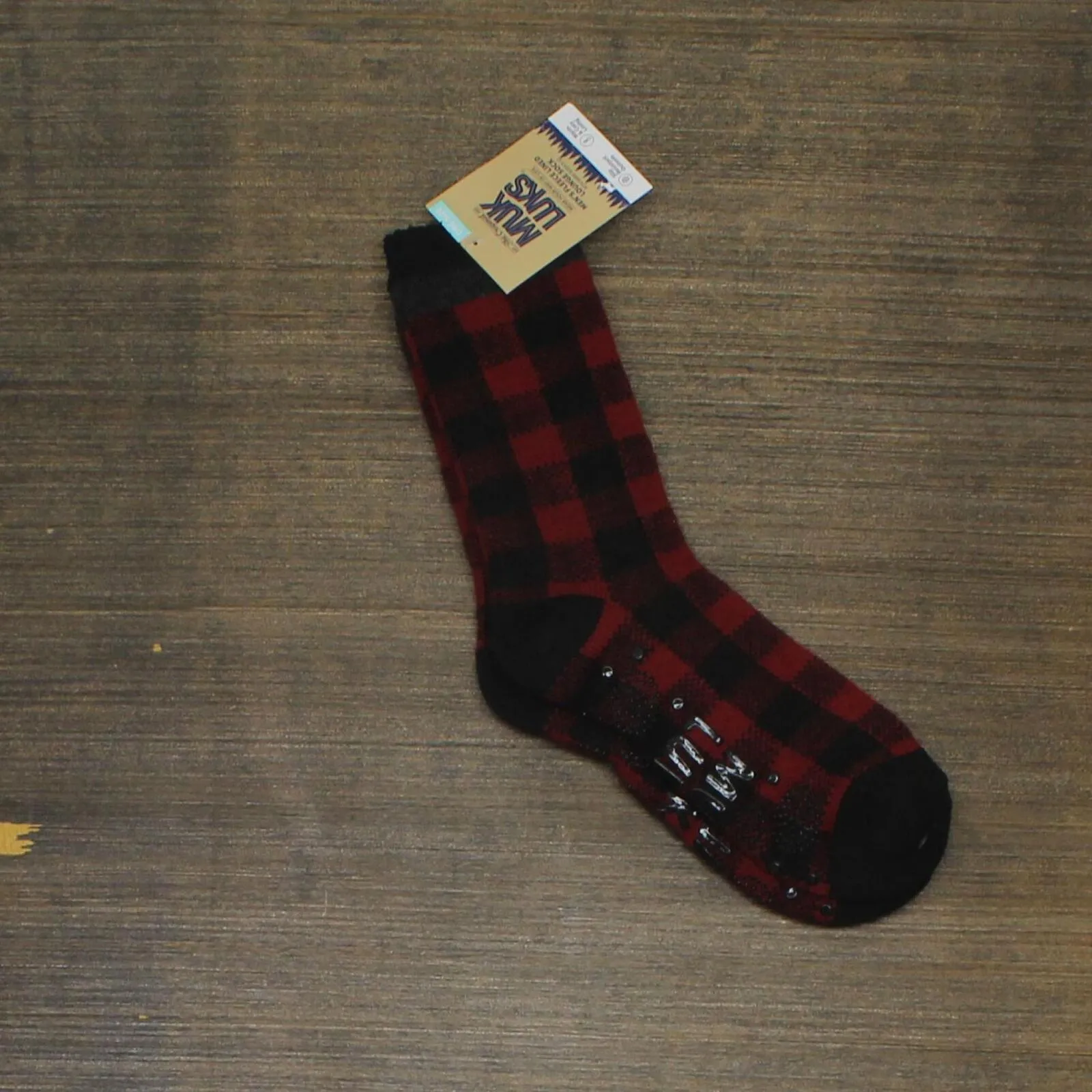 Muk Luks Mens Fleece Lined Lounge Socks Red / Black Plaid One Size