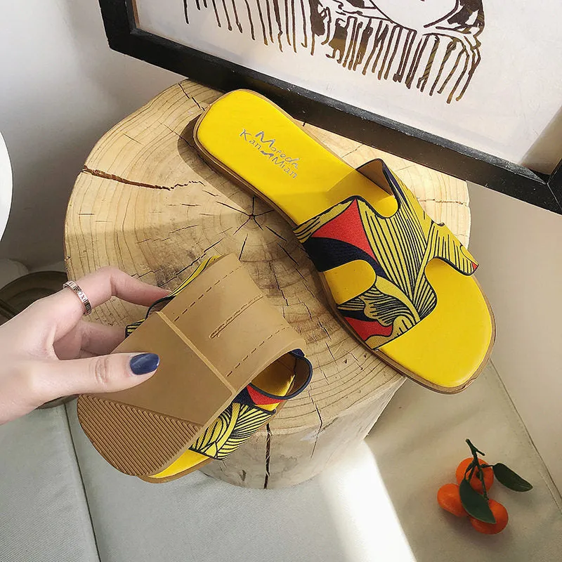 Net Red Flat Bottom H Slippers Women Wear Fashion Wild Color Matching Beach Shoes Flip
