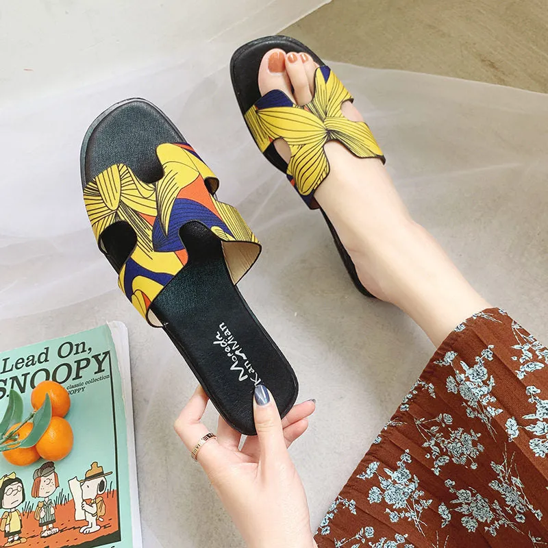 Net Red Flat Bottom H Slippers Women Wear Fashion Wild Color Matching Beach Shoes Flip