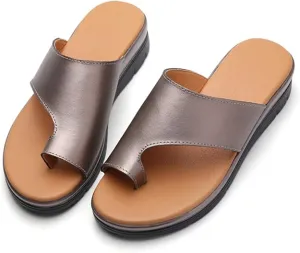 NEW Acrossage Women Comfort Platform Wedge Sandals Open Toe Leather Bunion Slippers Lightweight Flip Flops Shoes for Summer, Khaki, Sz 10.5