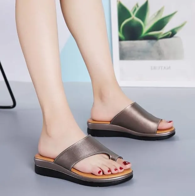 NEW Acrossage Women Comfort Platform Wedge Sandals Open Toe Leather Bunion Slippers Lightweight Flip Flops Shoes for Summer, Khaki, Sz 10.5
