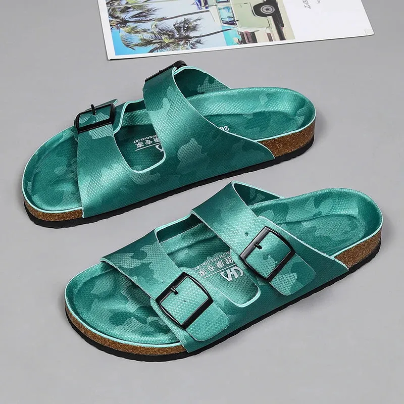New Luxury Leather Women Sandals High Quality Mules Clogs Slippers Classic Buckle Cork Slides