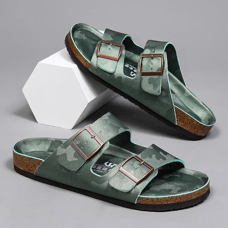 New Luxury Leather Women Sandals High Quality Mules Clogs Slippers Classic Buckle Cork Slides