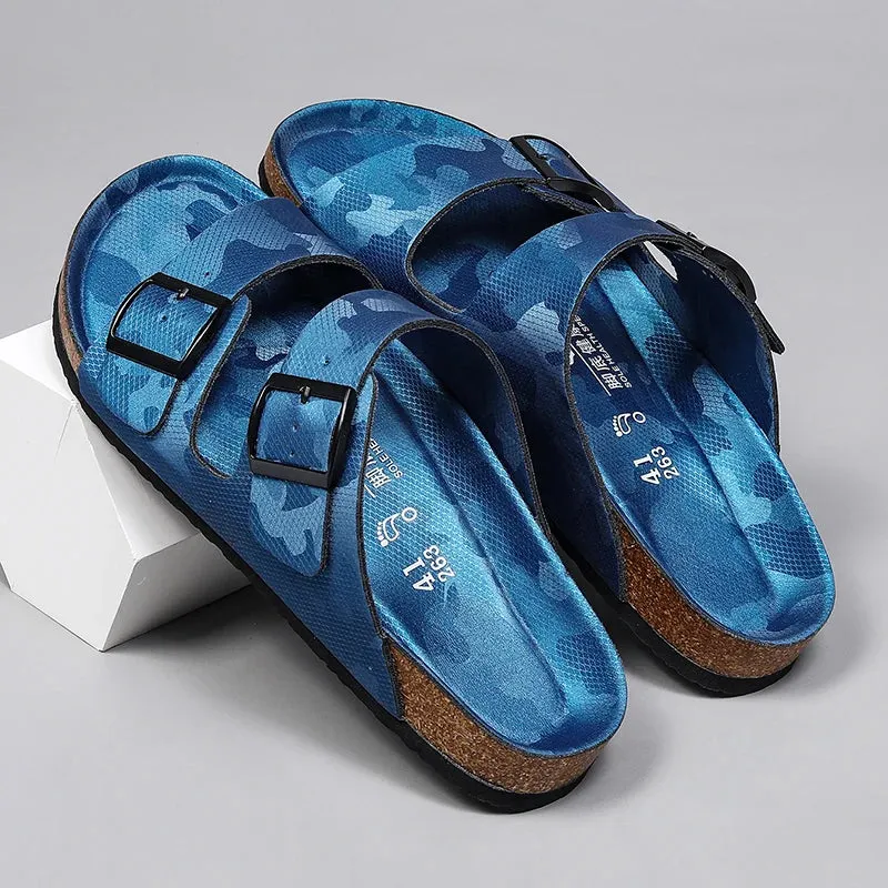 New Luxury Leather Women Sandals High Quality Mules Clogs Slippers Classic Buckle Cork Slides