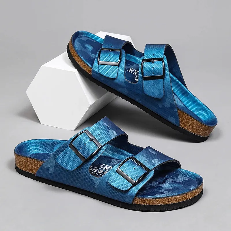 New Luxury Leather Women Sandals High Quality Mules Clogs Slippers Classic Buckle Cork Slides