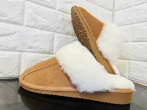 New Product not even in stores or online yet! Women's Cow Suede & Shearling Slippers by Tilley Co. MSRP 130  COGNAC Sz 7