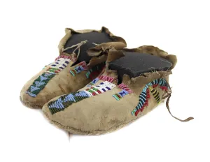 Northern Plains Beaded Leather Moccasins c. 1890s, 3.5" x 8" x 3.5" (DW1297)