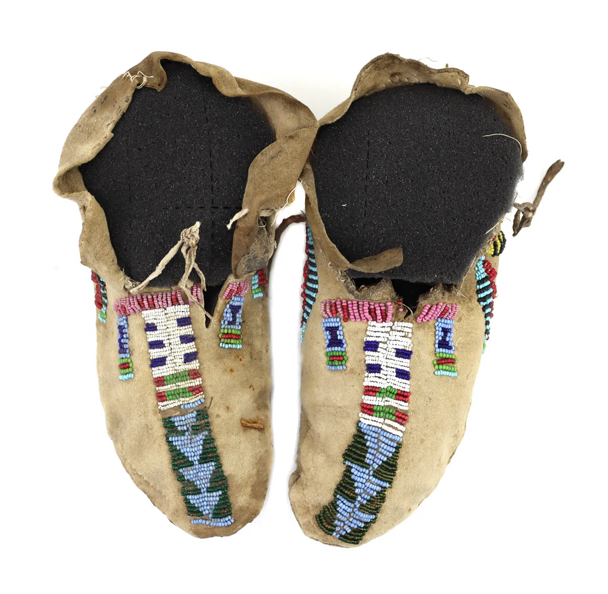 Northern Plains Beaded Leather Moccasins c. 1890s, 3.5" x 8" x 3.5" (DW1297)