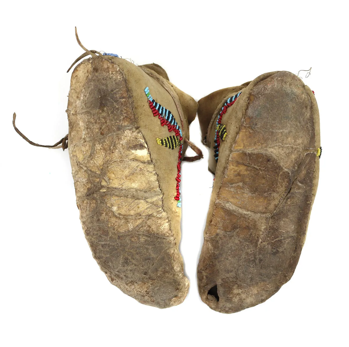 Northern Plains Beaded Leather Moccasins c. 1890s, 3.5" x 8" x 3.5" (DW1297)