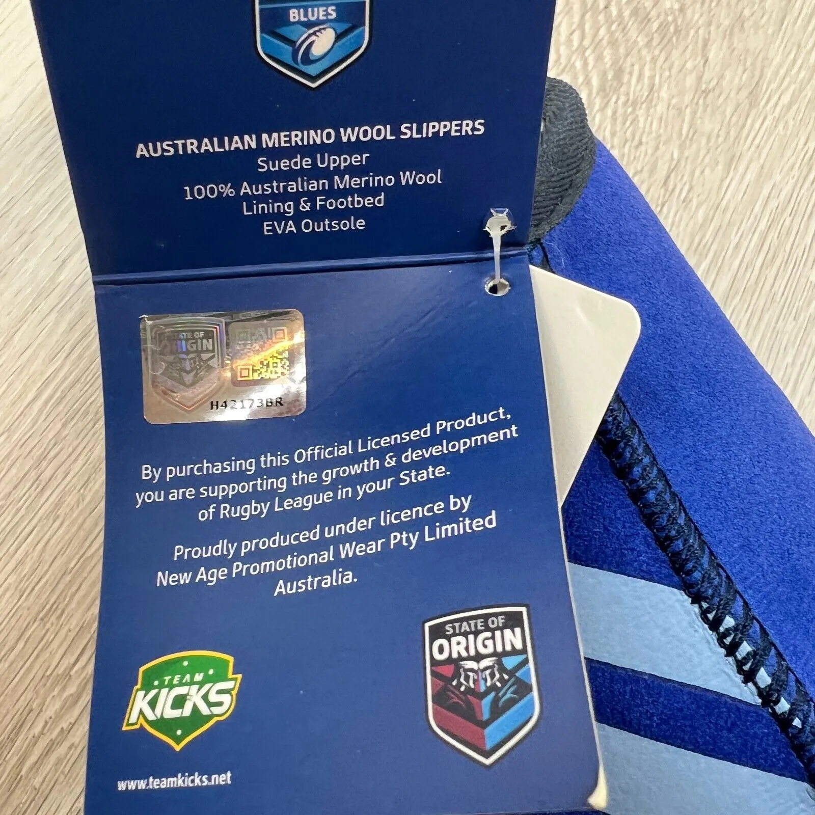 NRL NSW Blues State of Origin Merino Wool Slippers Size US W 5.5 / M 4.5 (New)