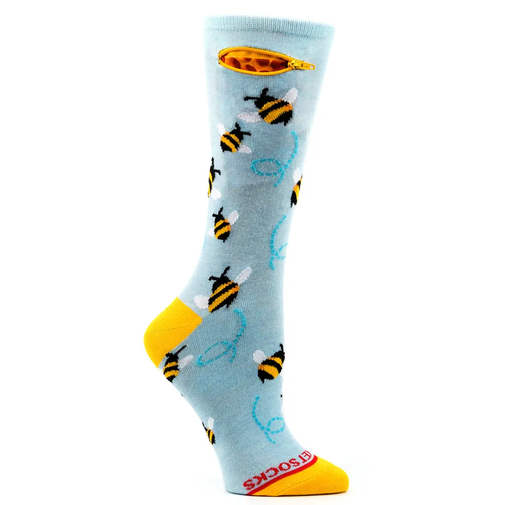 Pocket Socks® Bees on Blue, Womens