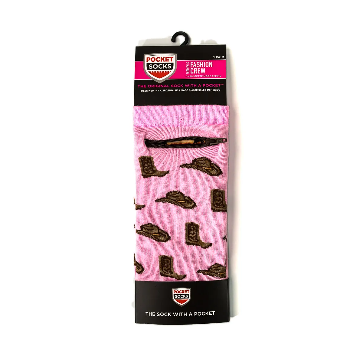 Pocket Socks® Cowboy Hats n Boots, Pink, Womens