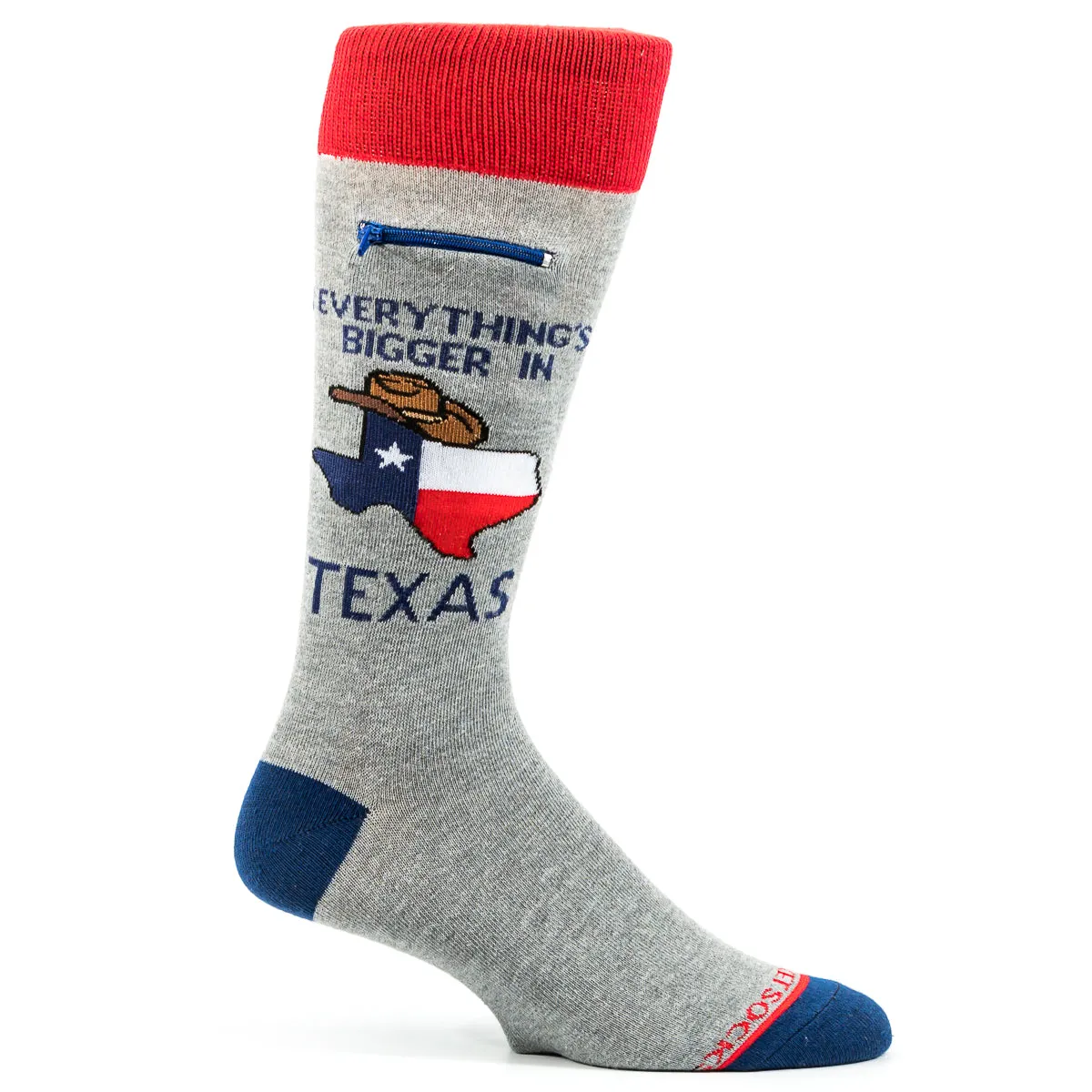 Pocket Socks® Everything's Bigger In Texas on Grey, Mens