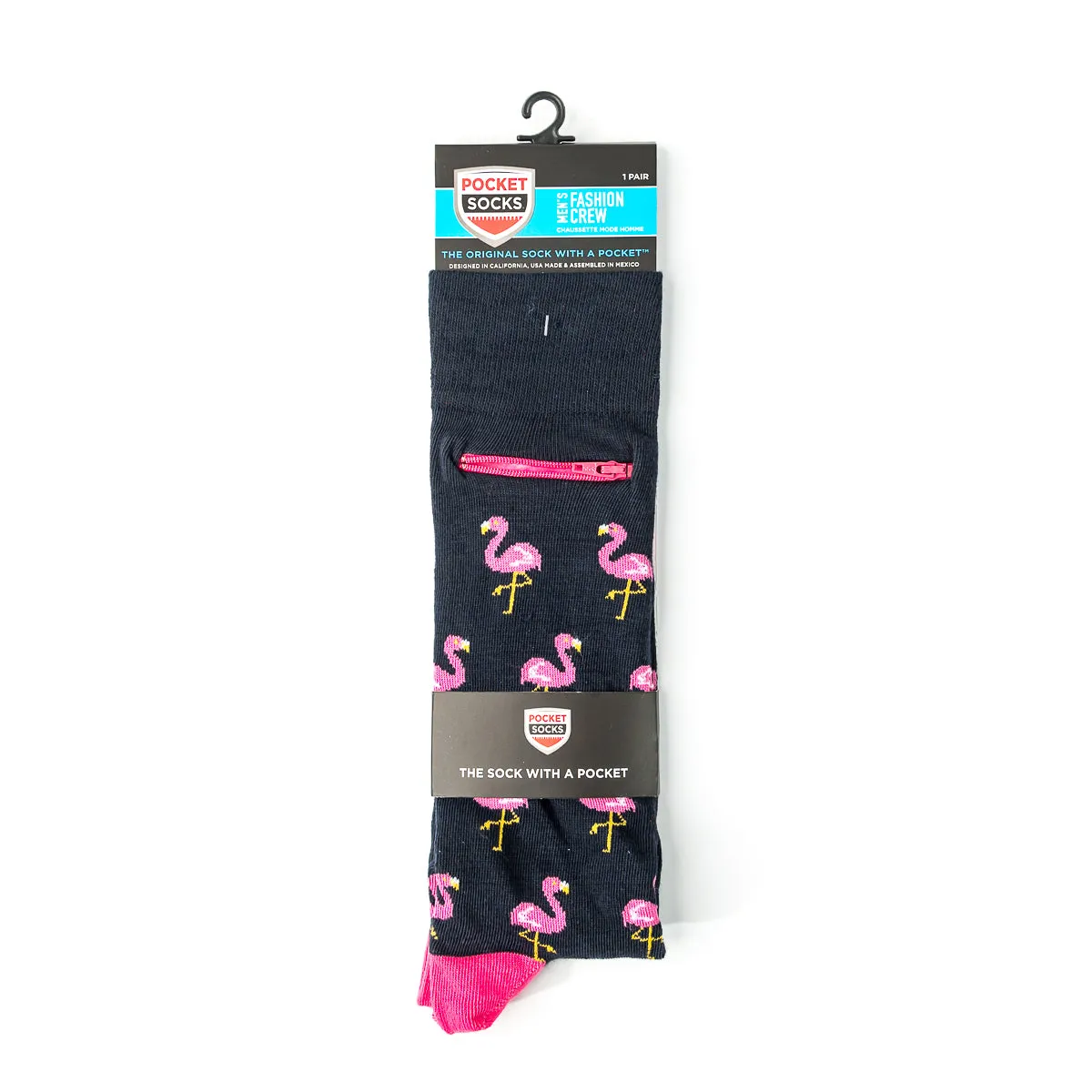 Pocket Socks® Flamingos on Navy, Blue, Mens