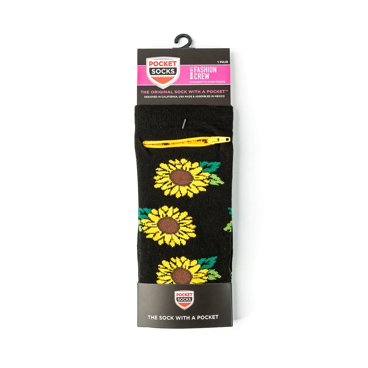 Pocket Socks® Sunflower on Black, Womens