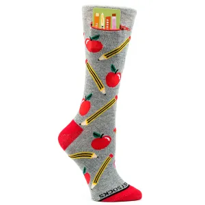 Pocket Socks® Teacher Apple   Pencil, Womens
