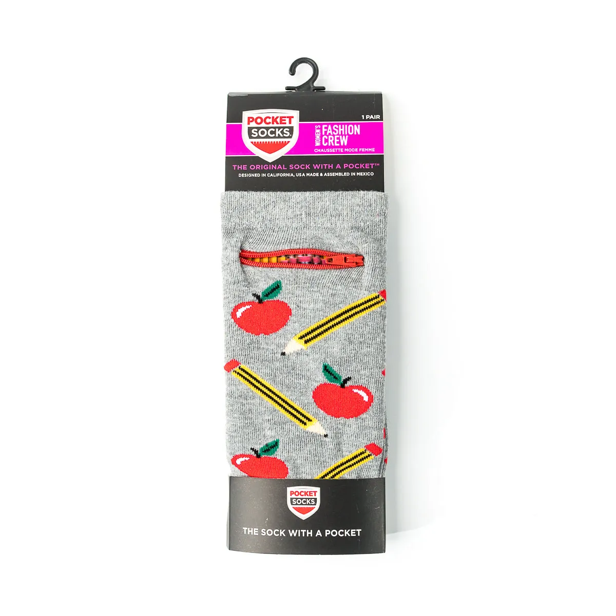 Pocket Socks® Teacher Apple   Pencil, Womens