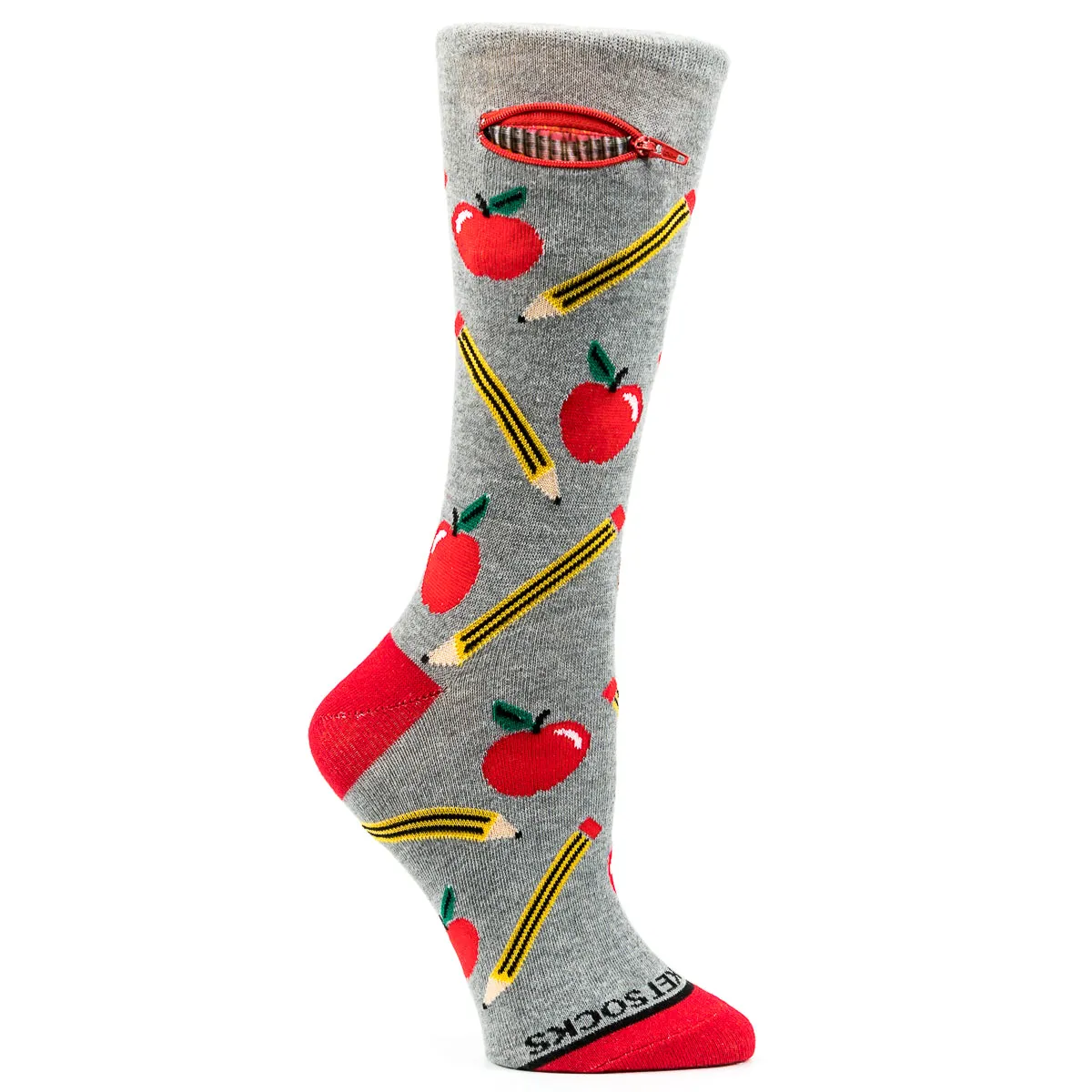 Pocket Socks® Teacher Apple   Pencil, Womens