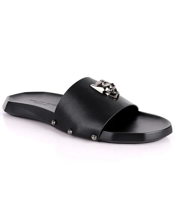 P.Plein Styled Footbed Cover Slide|Black