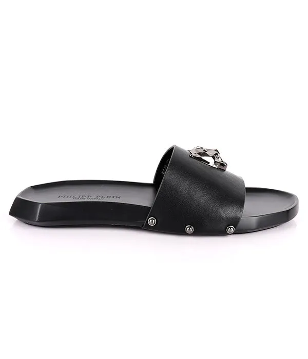P.Plein Styled Footbed Cover Slide|Black