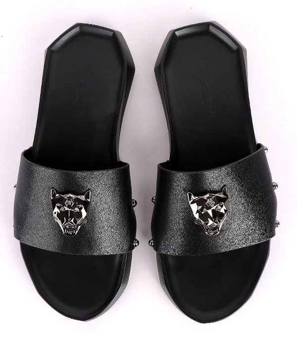 P.Plein Styled Footbed Cover Slide|Black