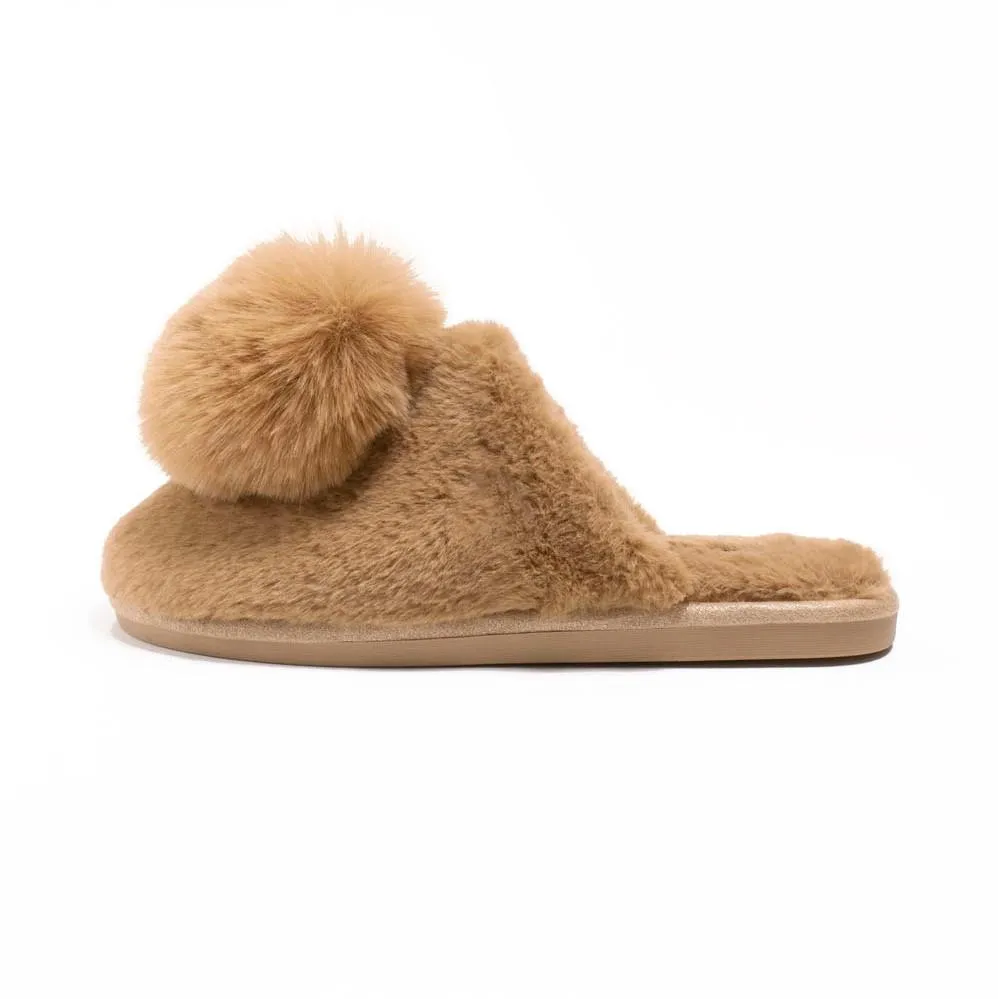 Pretty You London Danni Pom Pom Mule Slippers