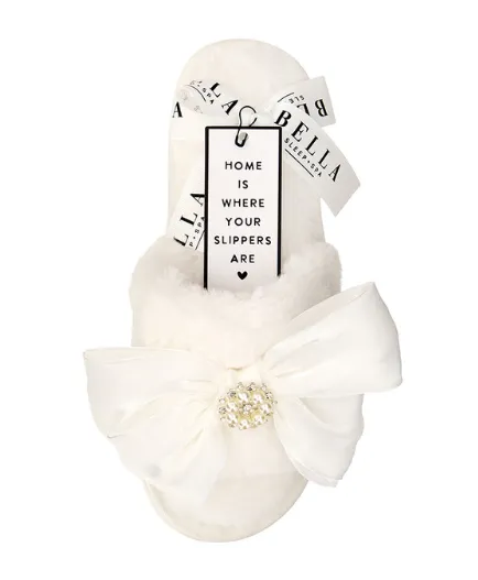 R0693 - Pearl Bow Plush Slippers