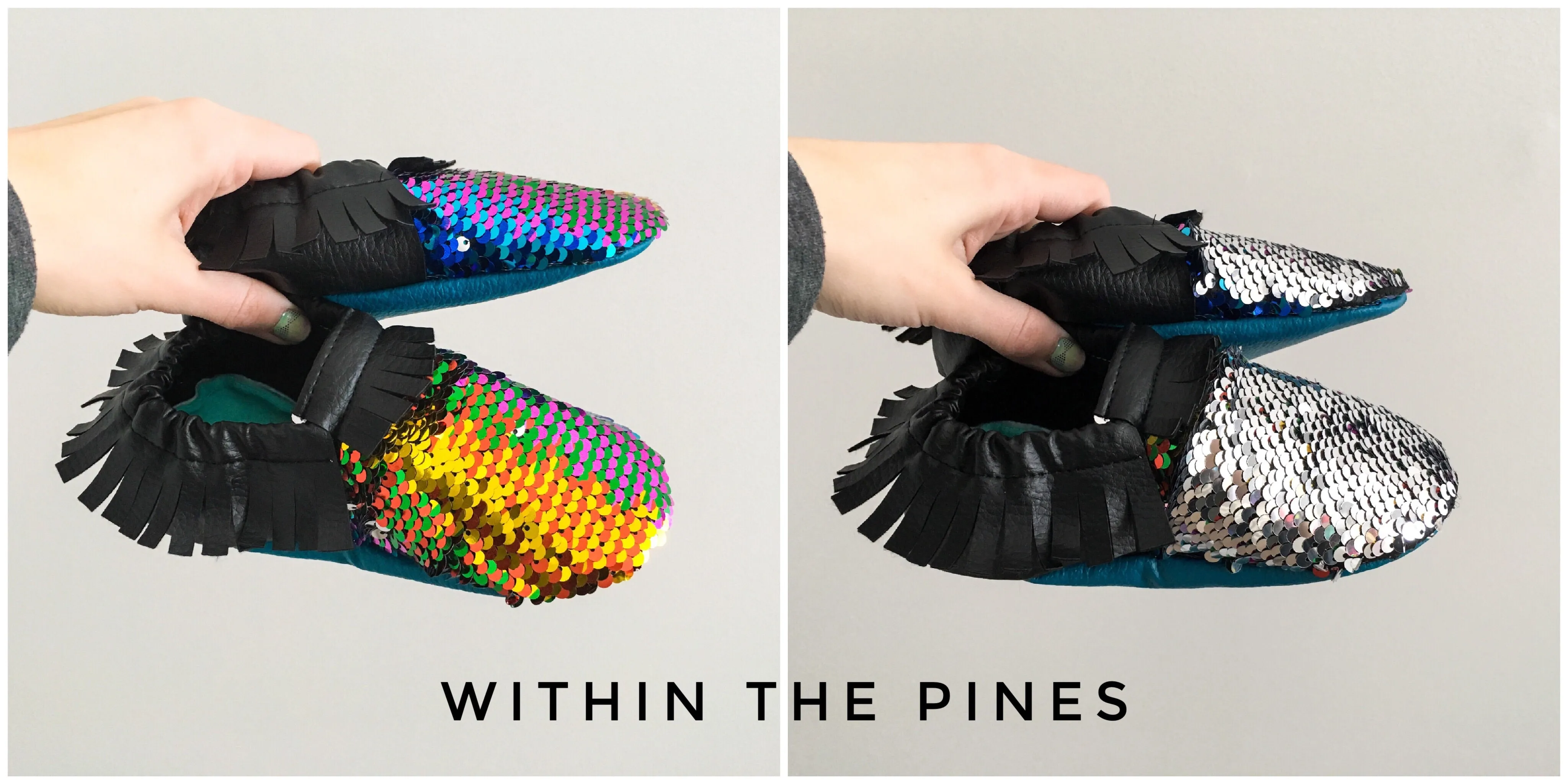 Rainbow & Silver Flip Sequin Moccasins