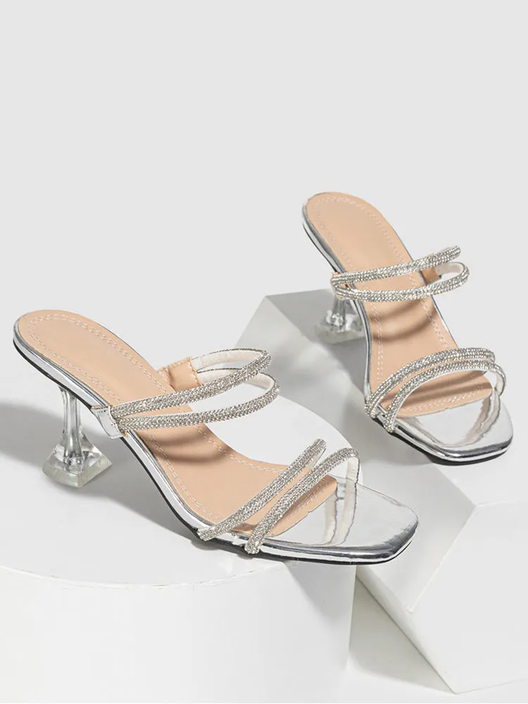 Rhinestone Heeled Sandals ï¼?Slides