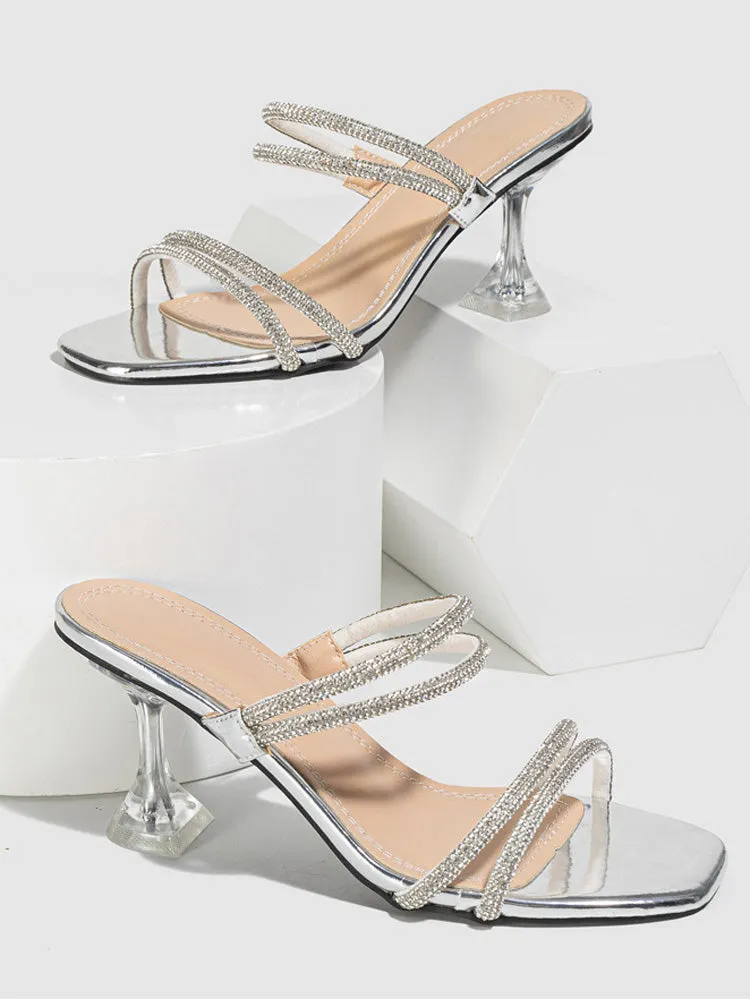 Rhinestone Heeled Sandals ï¼?Slides