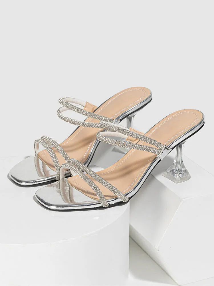 Rhinestone Heeled Sandals ï¼?Slides