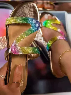 Rhinestone Round Toe Slippers