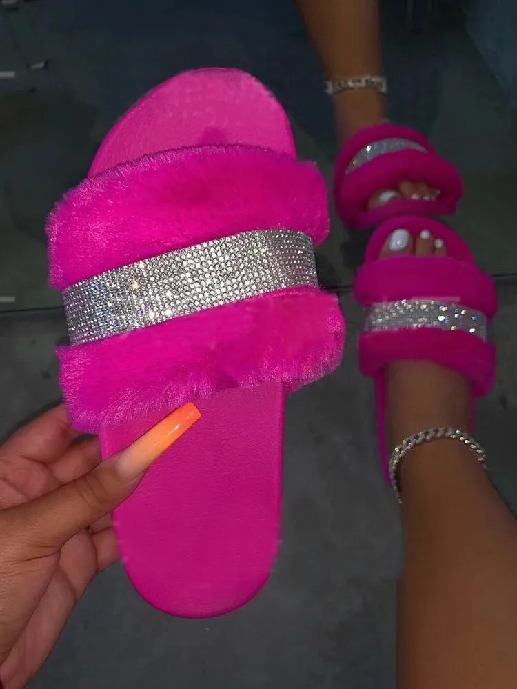 Rhinestones Crystal Home Fluffy Slipper