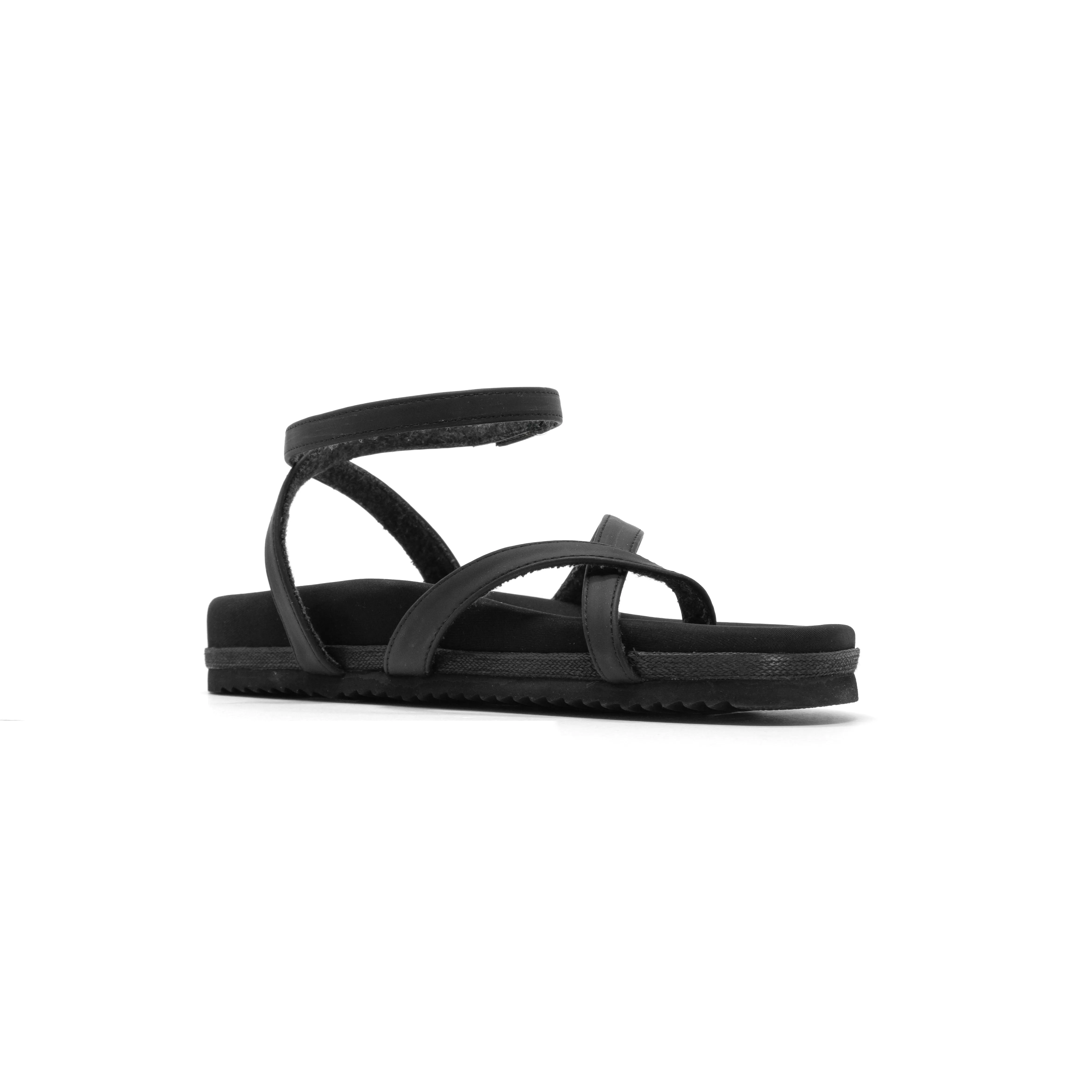 ROAM CROSS WRAP SANDAL BLACK VEGAN LEATHER