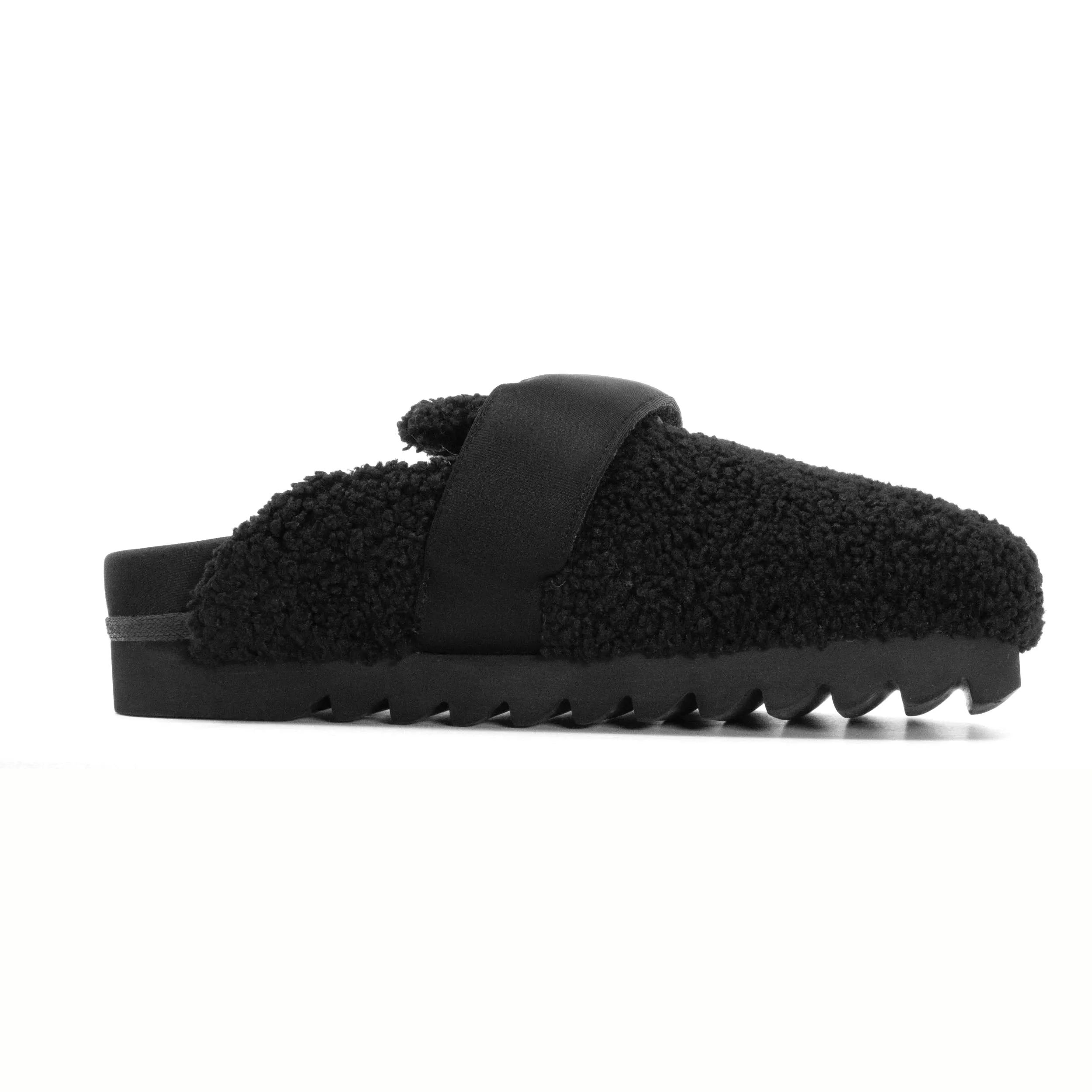ROAM FUZZY LOAFER MULE BLACK FAUX SHEARLING