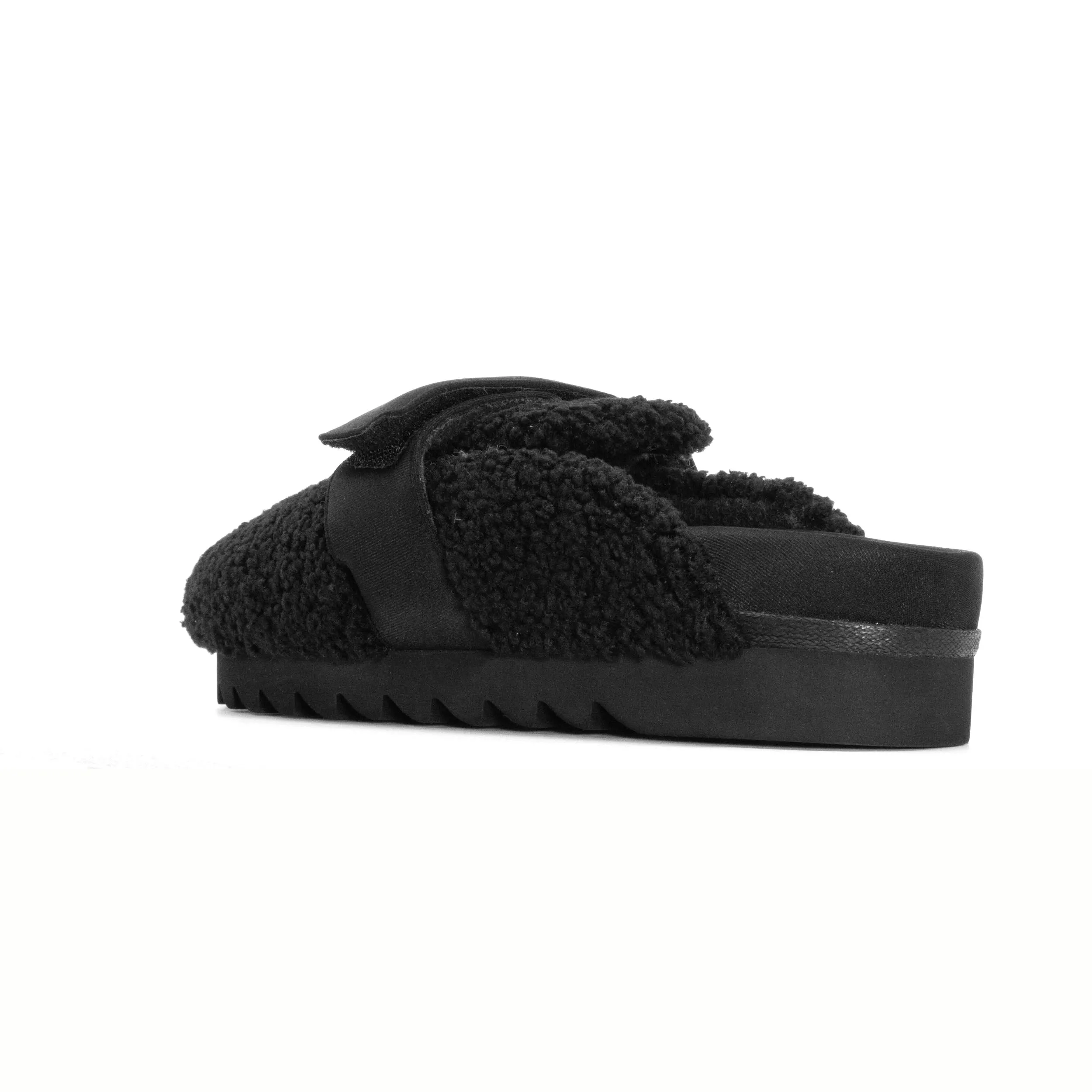 ROAM FUZZY LOAFER MULE BLACK FAUX SHEARLING