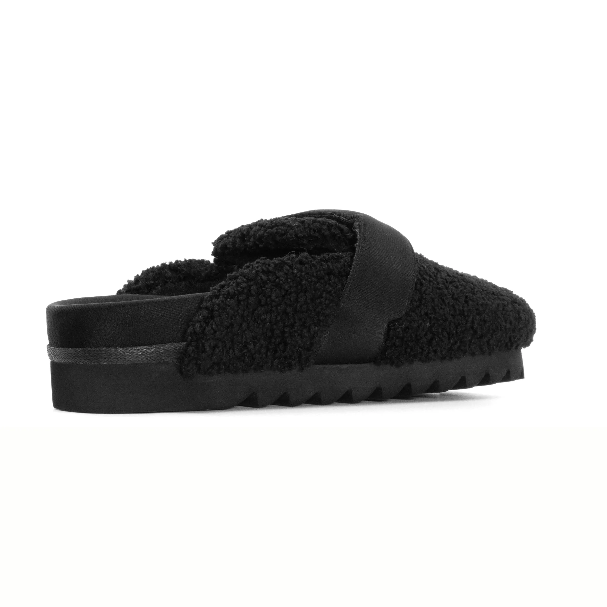 ROAM FUZZY LOAFER MULE BLACK FAUX SHEARLING