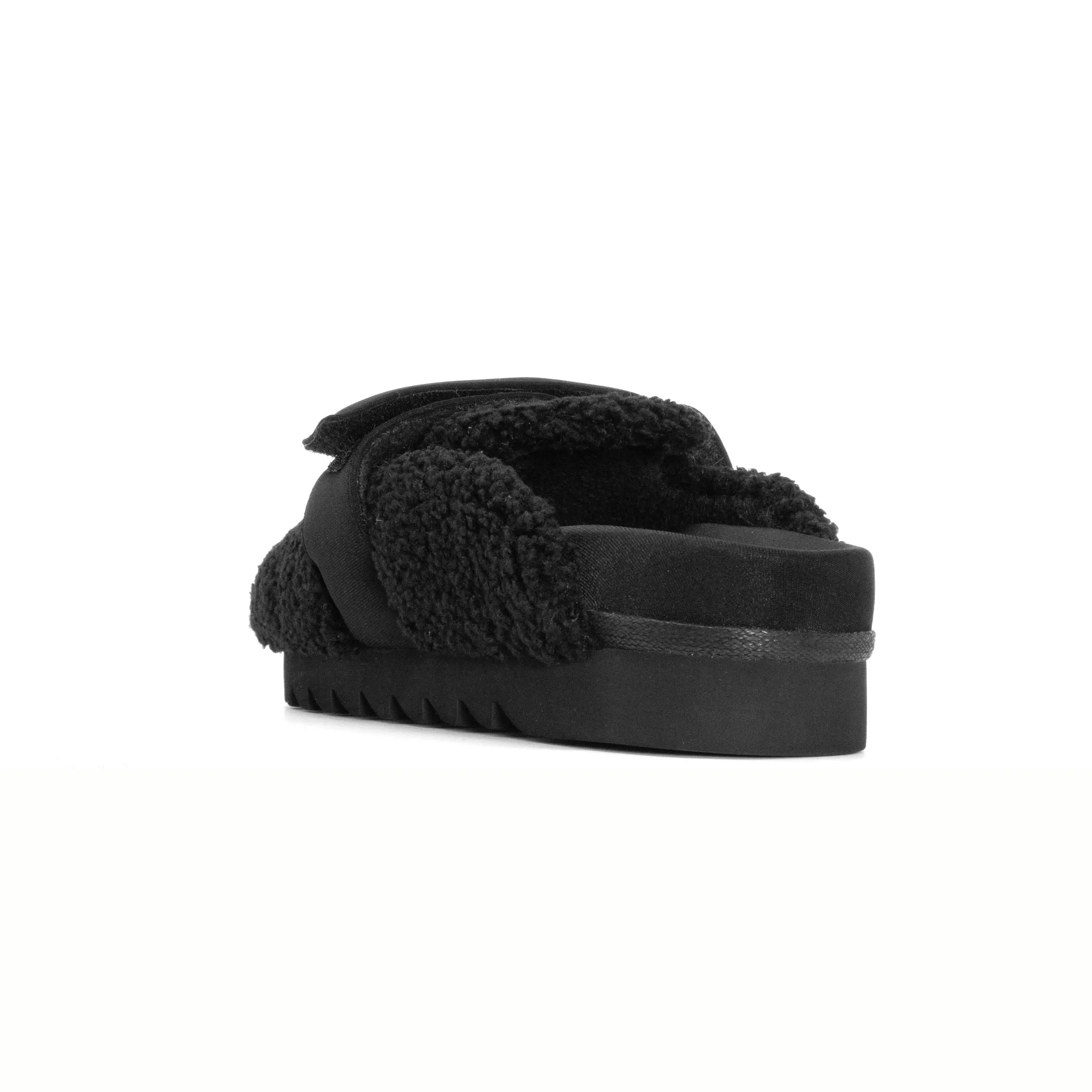ROAM FUZZY LOAFER MULE BLACK FAUX SHEARLING