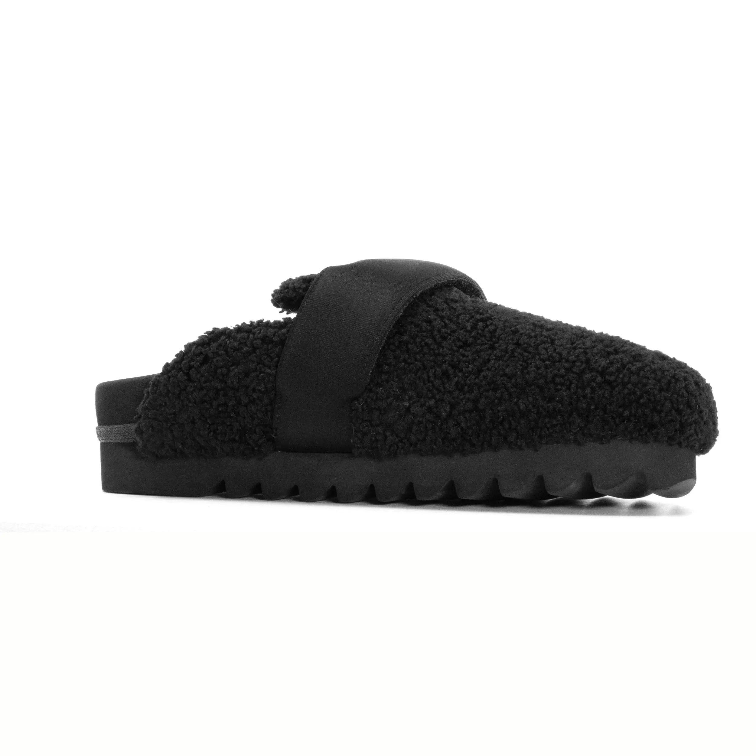 ROAM FUZZY LOAFER MULE BLACK FAUX SHEARLING