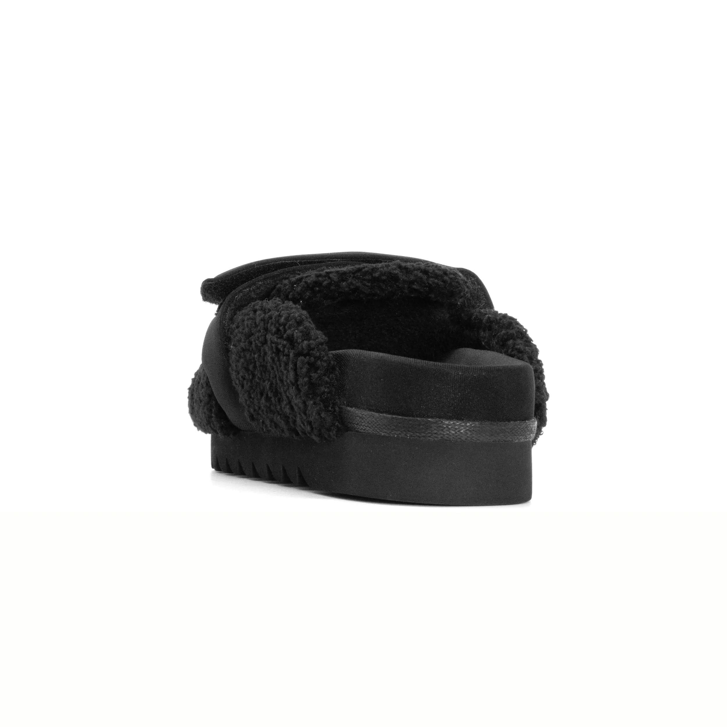 ROAM FUZZY LOAFER MULE BLACK FAUX SHEARLING