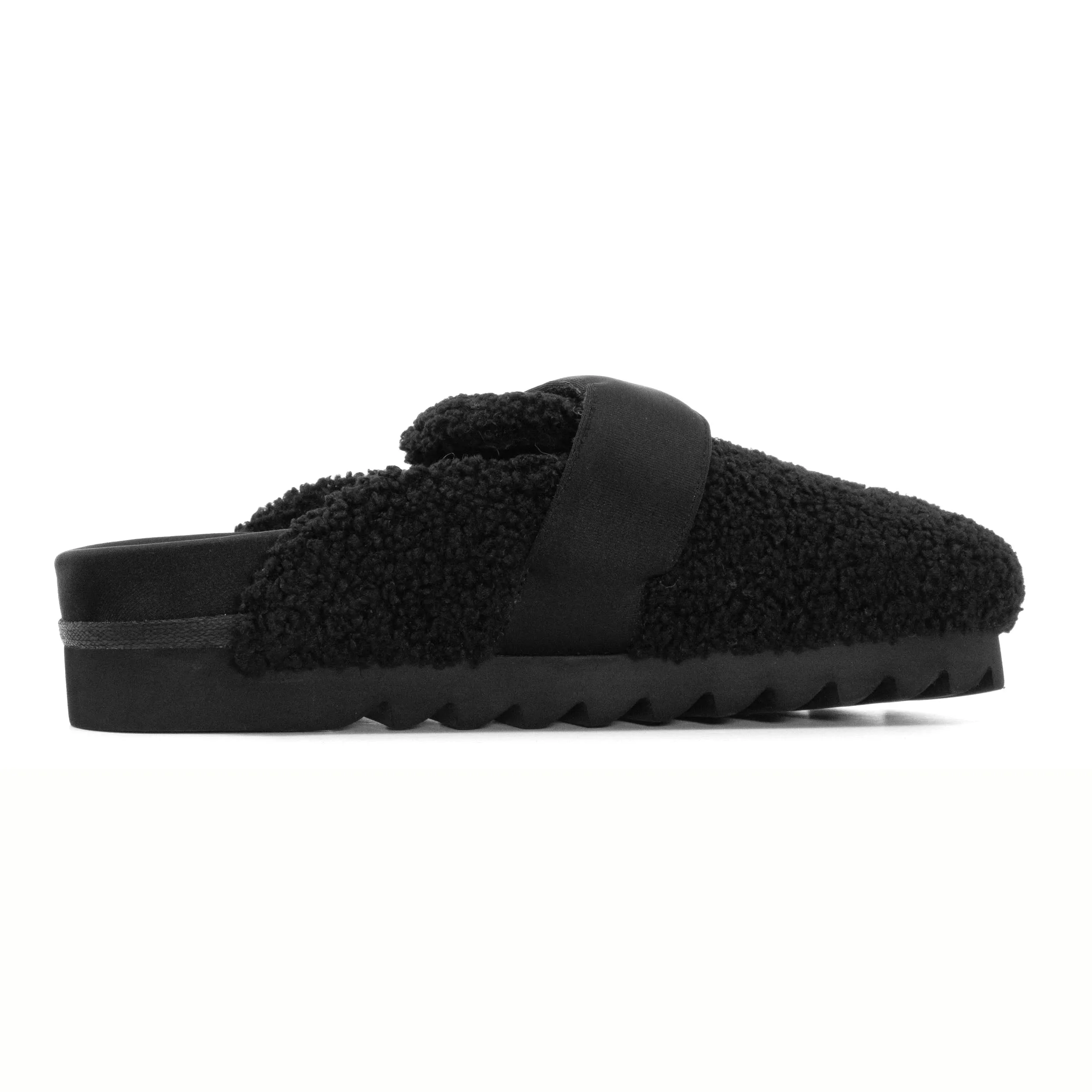 ROAM FUZZY LOAFER MULE BLACK FAUX SHEARLING