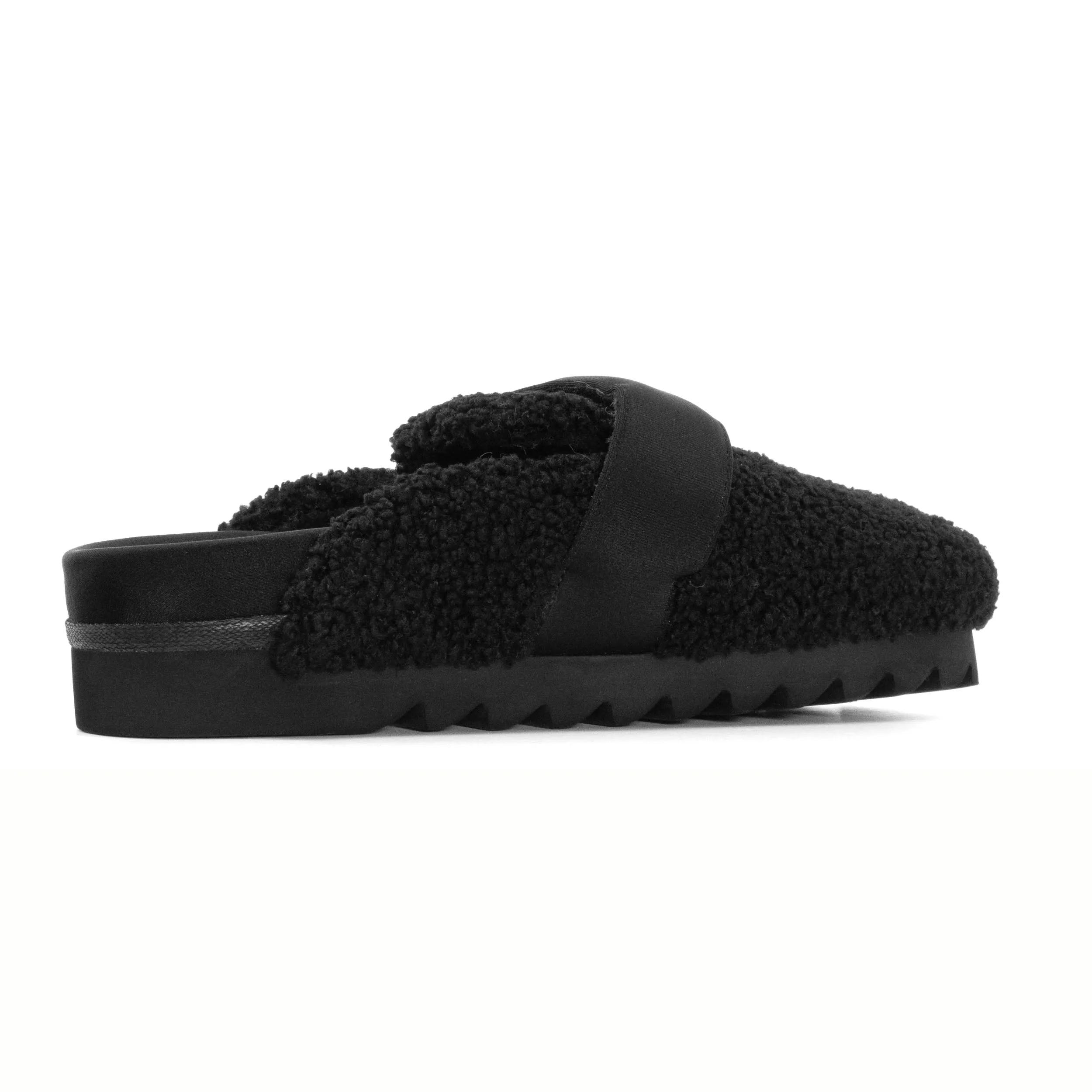 ROAM FUZZY LOAFER MULE BLACK FAUX SHEARLING