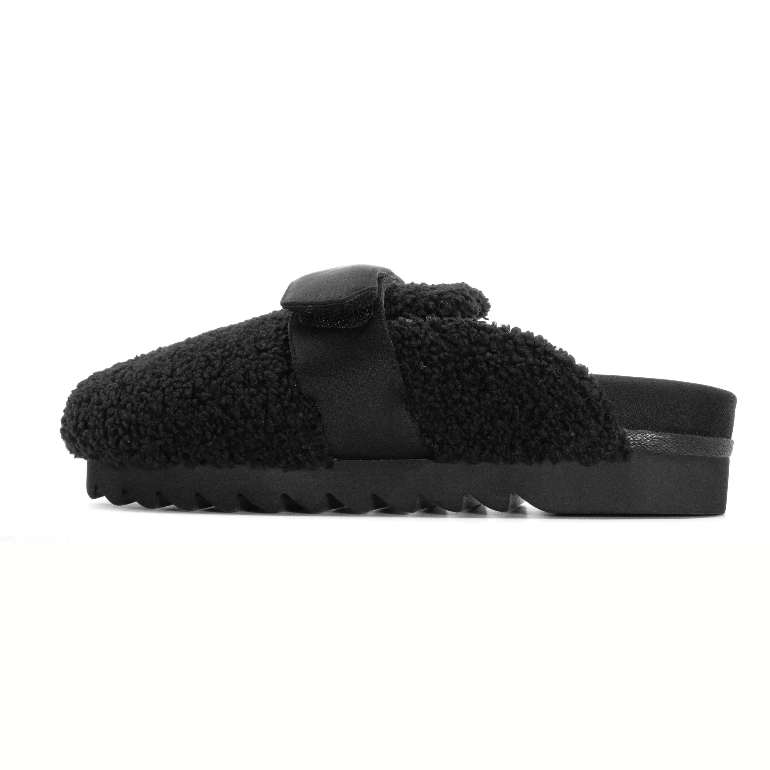 ROAM FUZZY LOAFER MULE BLACK FAUX SHEARLING