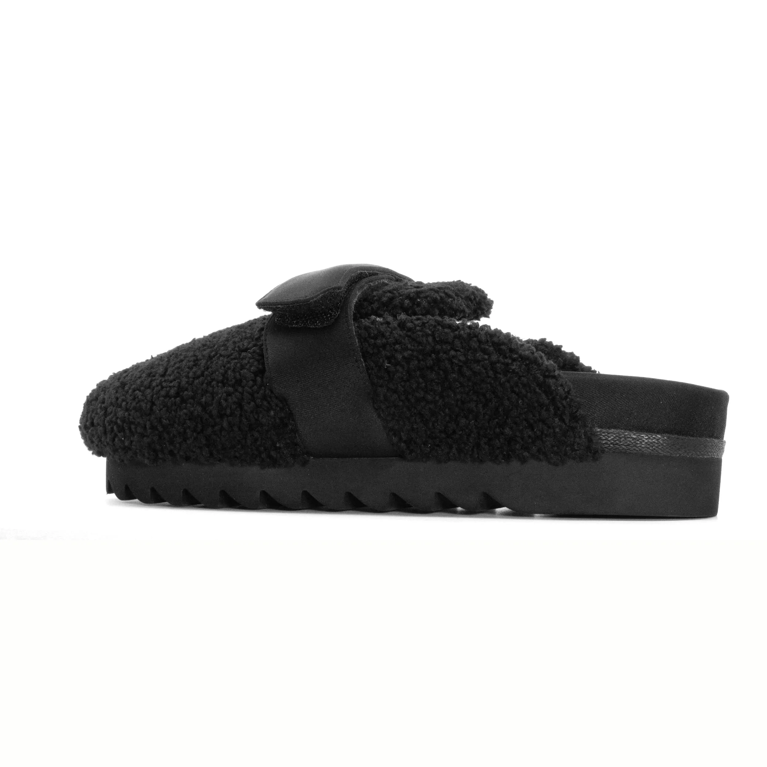 ROAM FUZZY LOAFER MULE BLACK FAUX SHEARLING